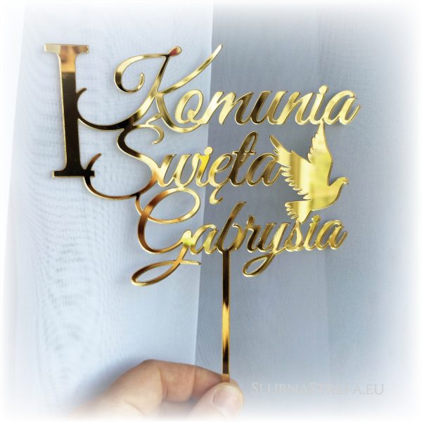 Topper złote lustro komunia klasyczny wzór 2 + imię