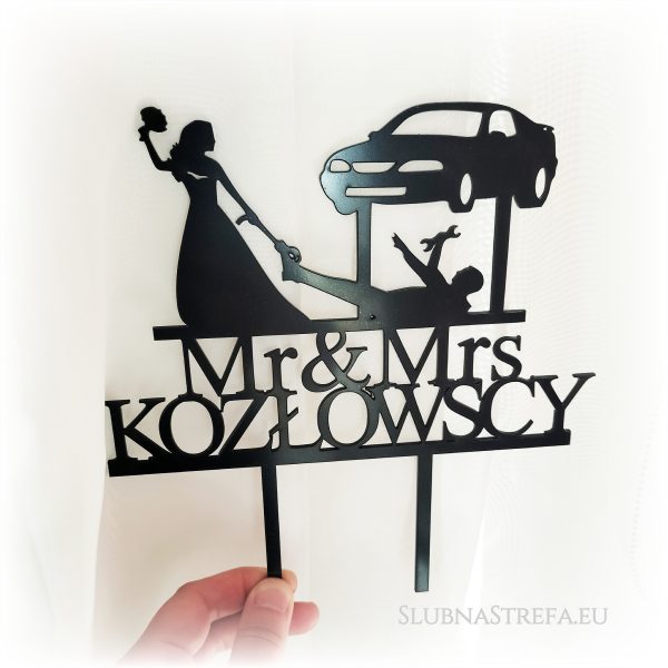 topper ślubny para młoda mechanik czarny/złoty/srebrny
